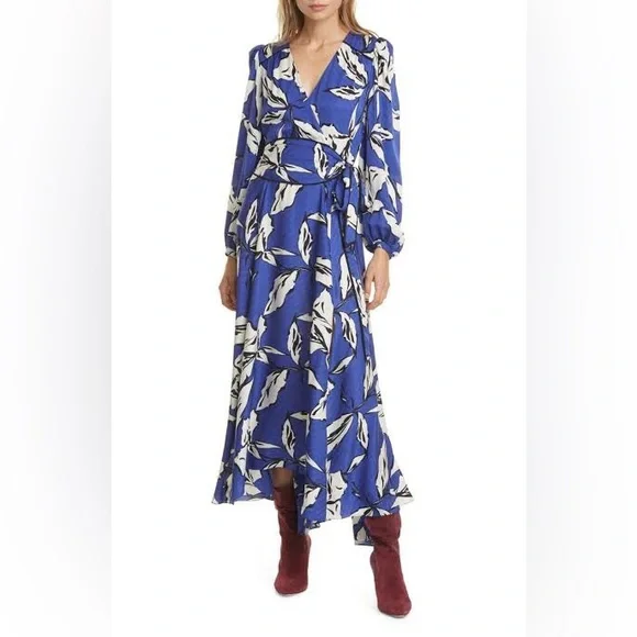 Veronica Beard Mclean Floral Silk Long Sleeve Maxi Dress with Slit Size 2 💙🖤🤍 - Picture 4 of 16